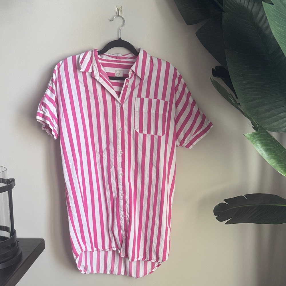 a new day Pink and White Striped Casual Swim Coverup